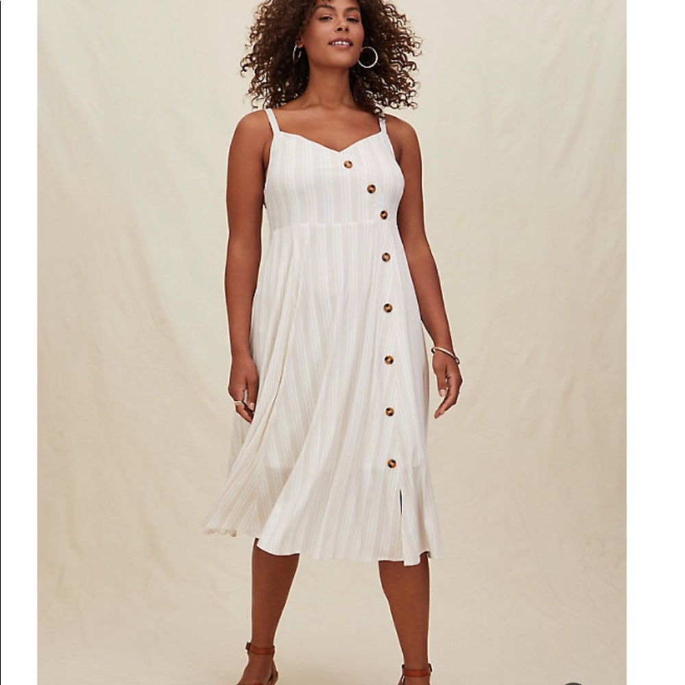 Torrid taupe and white stripe challis midi dress